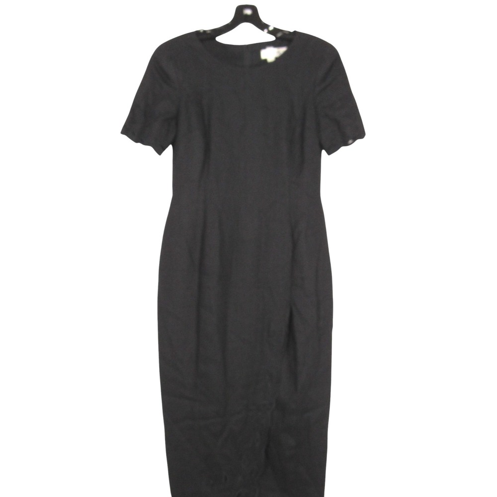VTG MARIE ST. CLAIR Lined LINEN BLEND Black EYELET SLIT TRIM Zip SHEATH DRESS 6